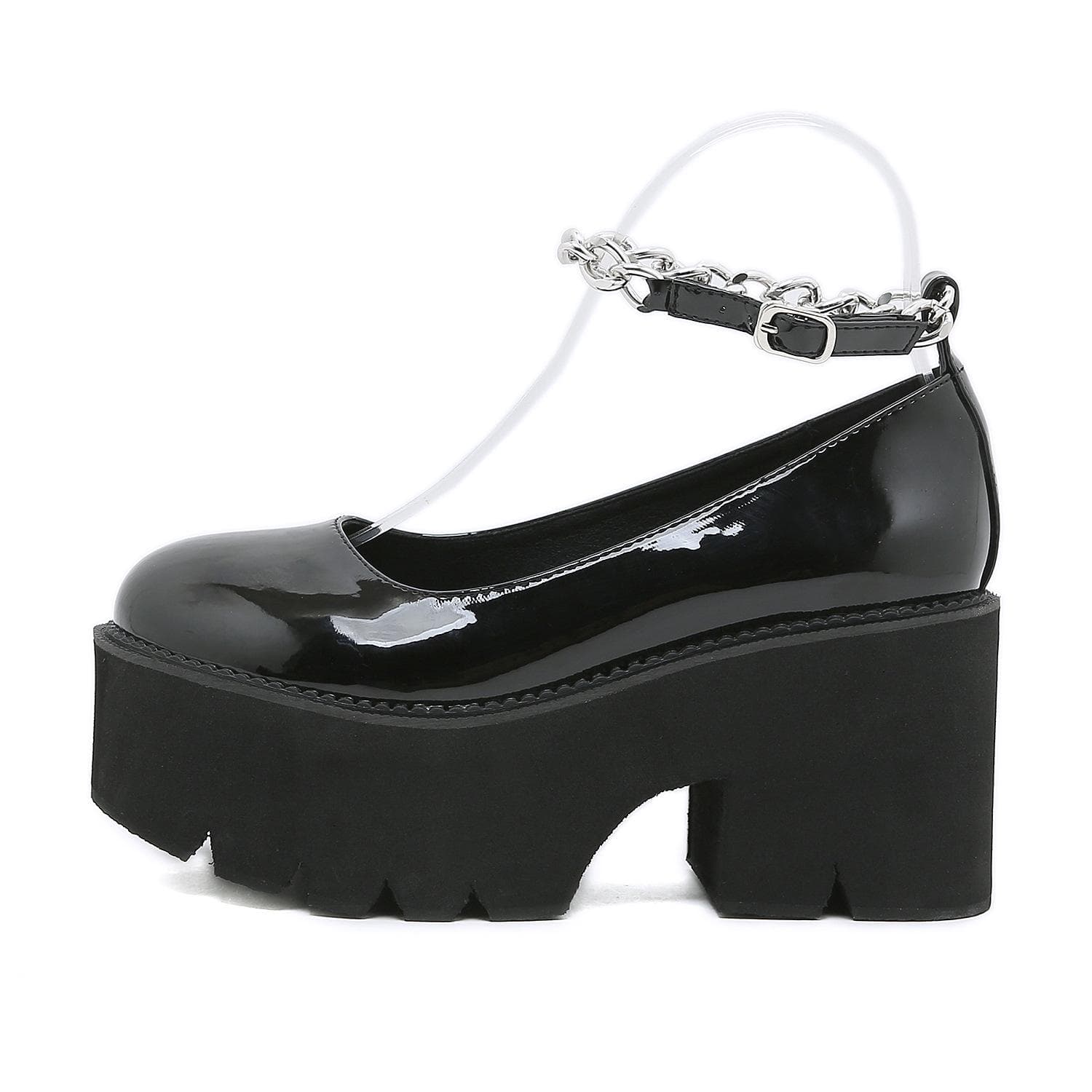 Women's Black Leather Mary Jane Shoes Ladies Gothic Lolita Platform Shoes Punk Goth Heart Ring Buckle Kawaii Girls School Shoes 39 black
