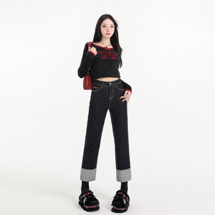 Women's Autumn Sweet and Cool Style Women's Clothing Baguettes Women's Autumn Small Straight Pants Jeans Women's Autumn 2XL