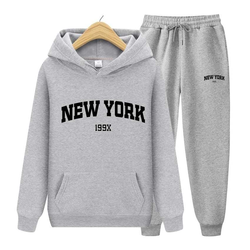 Tracksuit 2 Pieces Set 199X New York Print Sweatshirt Hoodies Sweatshirt+Pants Suit Hoodie Sportswear Jogging Men's Sets M