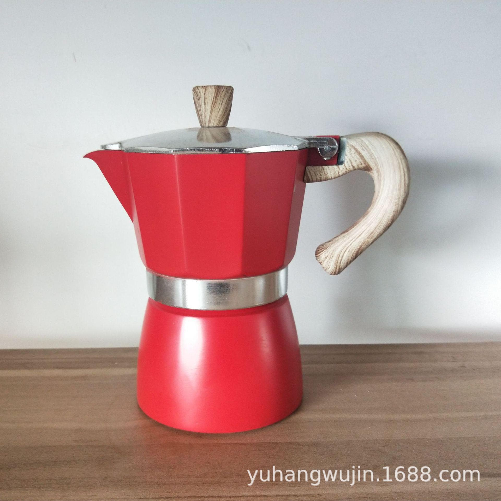 Cross-border Turkish Star Anise Espresso Moka Pot - Aluminum Italian Coffee Brewer 6cup 300ml red