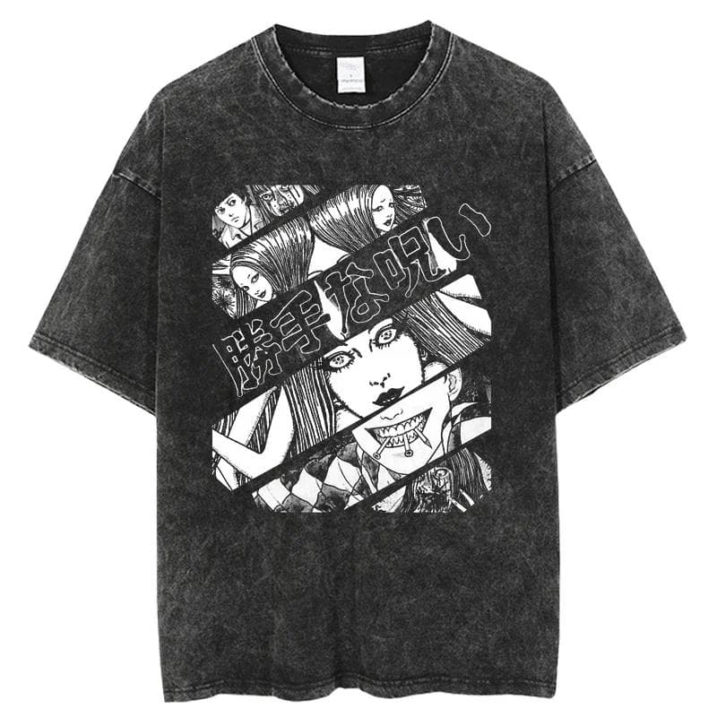 Oversize Acid TShirt For Men Women Thriller Comic Graphics TShirt Washed Kawakami Tomie Anime Top Tees Streetwear 2XL