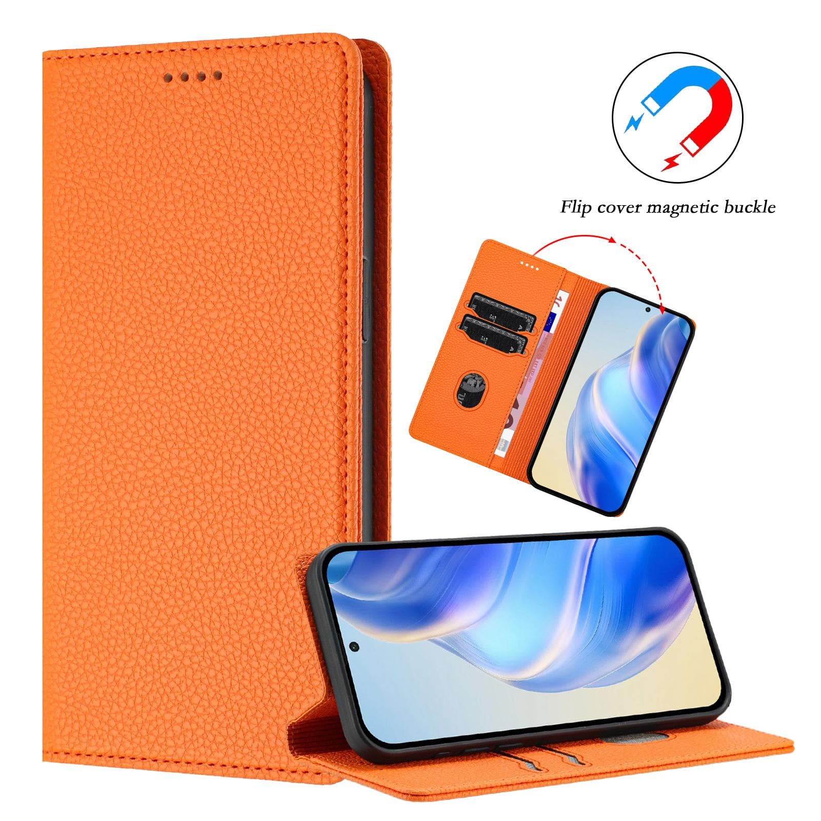 Flip Case For Redmi Note 14,14T,13,12Pro,11Pro+ 5G,10,9,14C,14R,13C,A4,A3,Card holder Magnetic Leather Wallet Satnd Phone Cover Leather&Redmi Note 11 Pro 5G orange