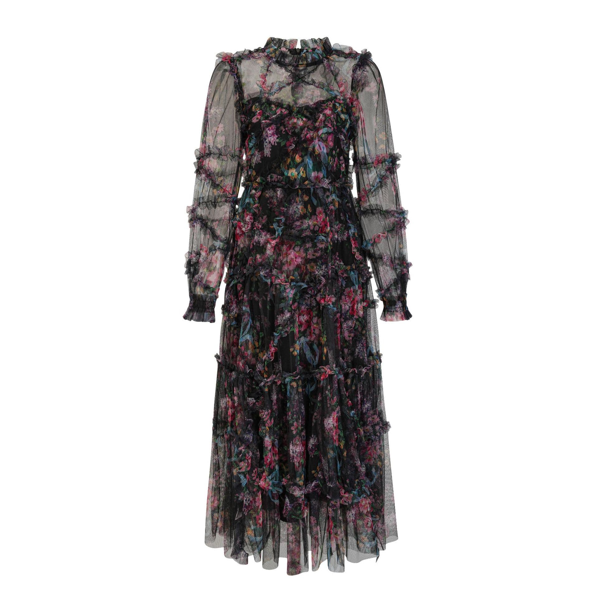 Floral Dress Spring and Autumn High-end Evening Dress French Dress Wedding Dress Women's Skirt XXXL black