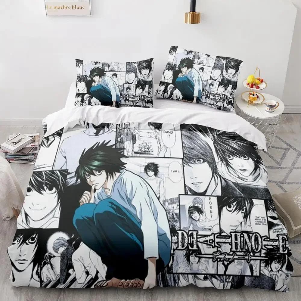 Death Note Bedding Set Single Twin Full Queen King Size Bed Set Adult Kids Bedroom Duvet cover Sets 3D Print Anime Death Note EU Single 135x200cm