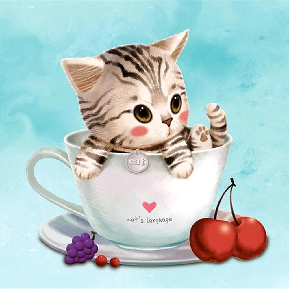 5D DIY Diamond Painting Cat in the cup Embroidery Cross Stitch Rhinestone Mosaic Home Decor 30X30CM