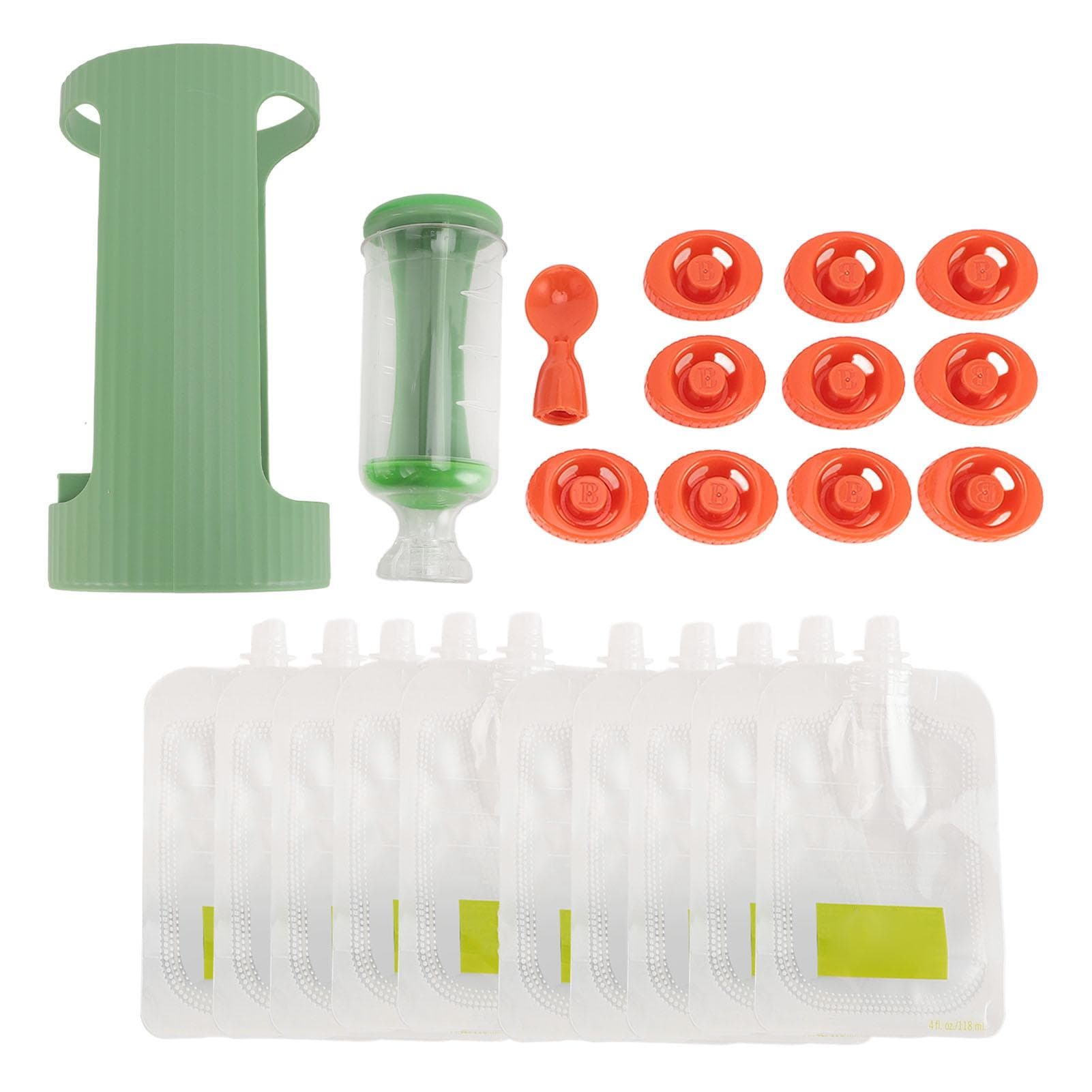 Squeeze Station for Homemade Baby Food Plastic Fruit Puree Baby Food Pouch Filling Maker with 10pcs green