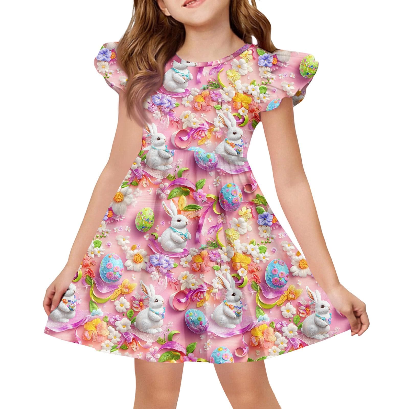 Girls' Summer Princess Dress - A-Line T-Shirt Dress Easter Day 120 red