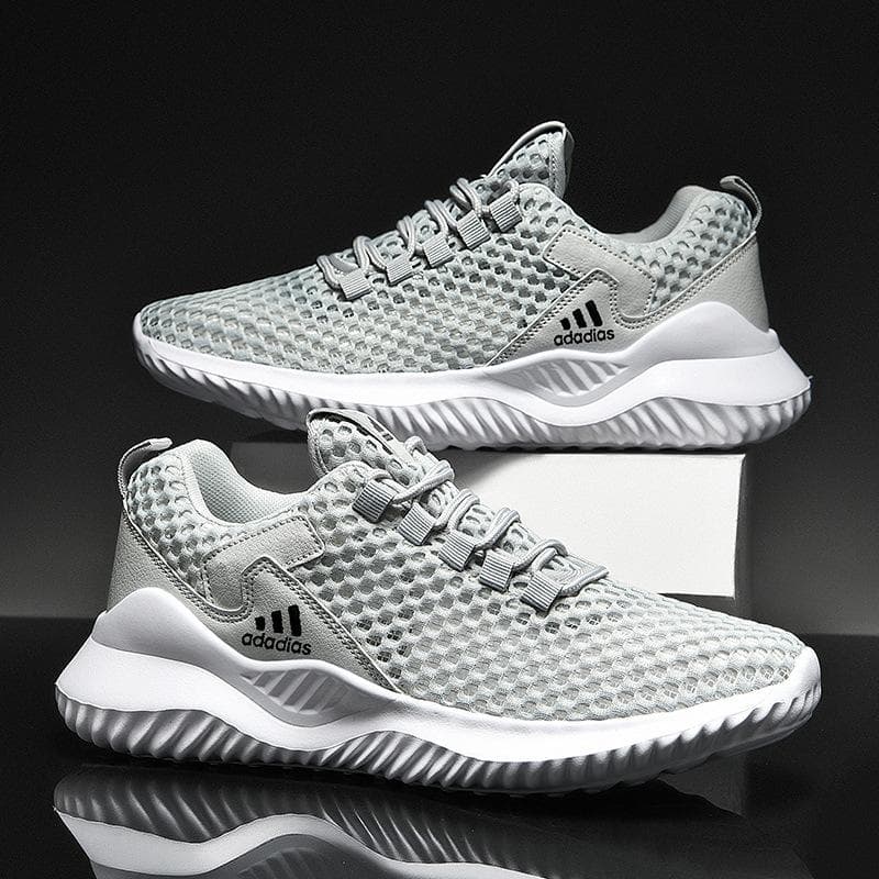 Hollowed Out Men's Shoes Summer Breathable Mesh Surface Sneakers Lightweight Anti-odor Soft Soled Large Size Running Shoes 44 grey