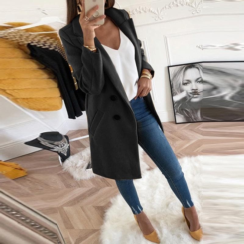 Autumn and Winter New Woolen Women's Coat Double-breasted Women's Coat XXXL