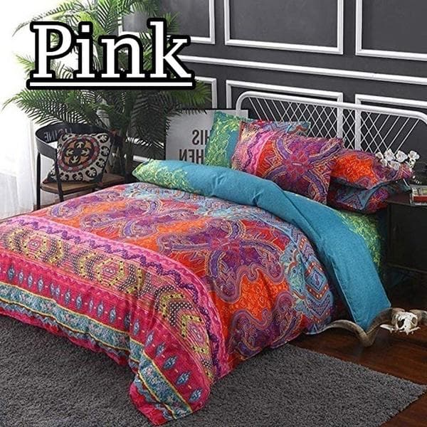 Bohemian Quilt Cover Indian Reversible Comforter Cover Flower Coverlet Cover Bedding Bedclothes Boho Duvet Cover Set Double (3PCS)-200 x 200 cm pink