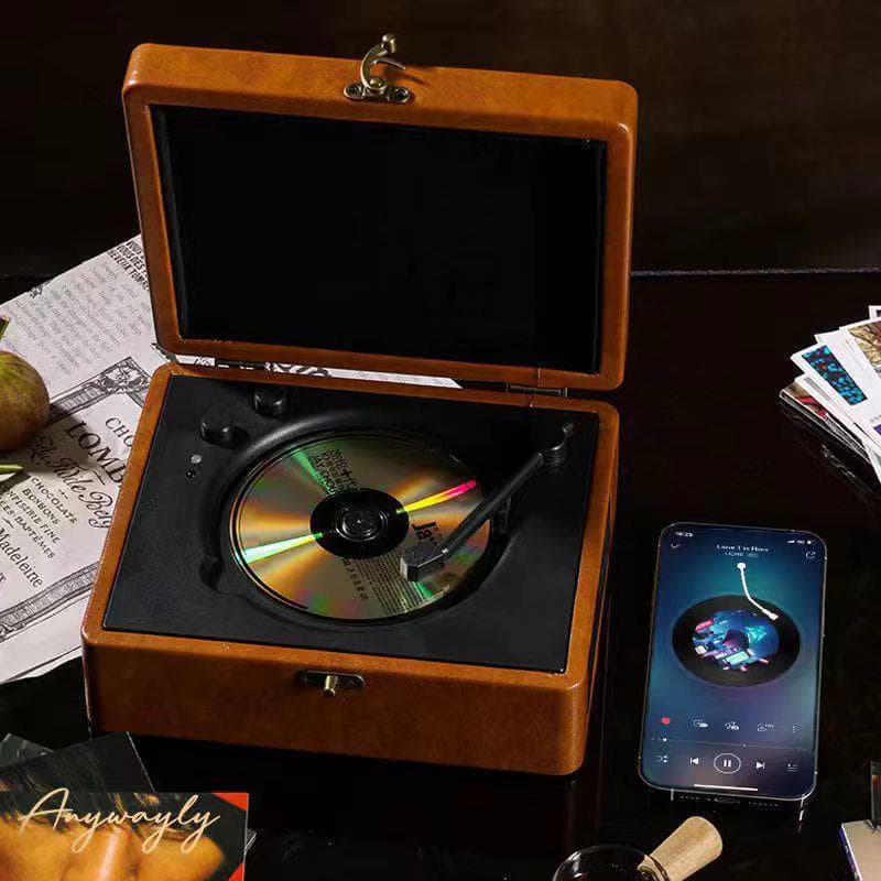 Retro Bluetooth CD Player & Stereo Speaker - Creative Gift Item dark brown