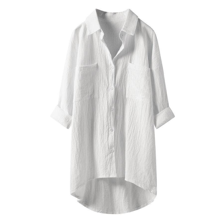 Spring Long Sleeve Plus Size Blouses Women's Cotton Blouse Shirt Ladies Lapel Loose Plus Size Top Vintage S white