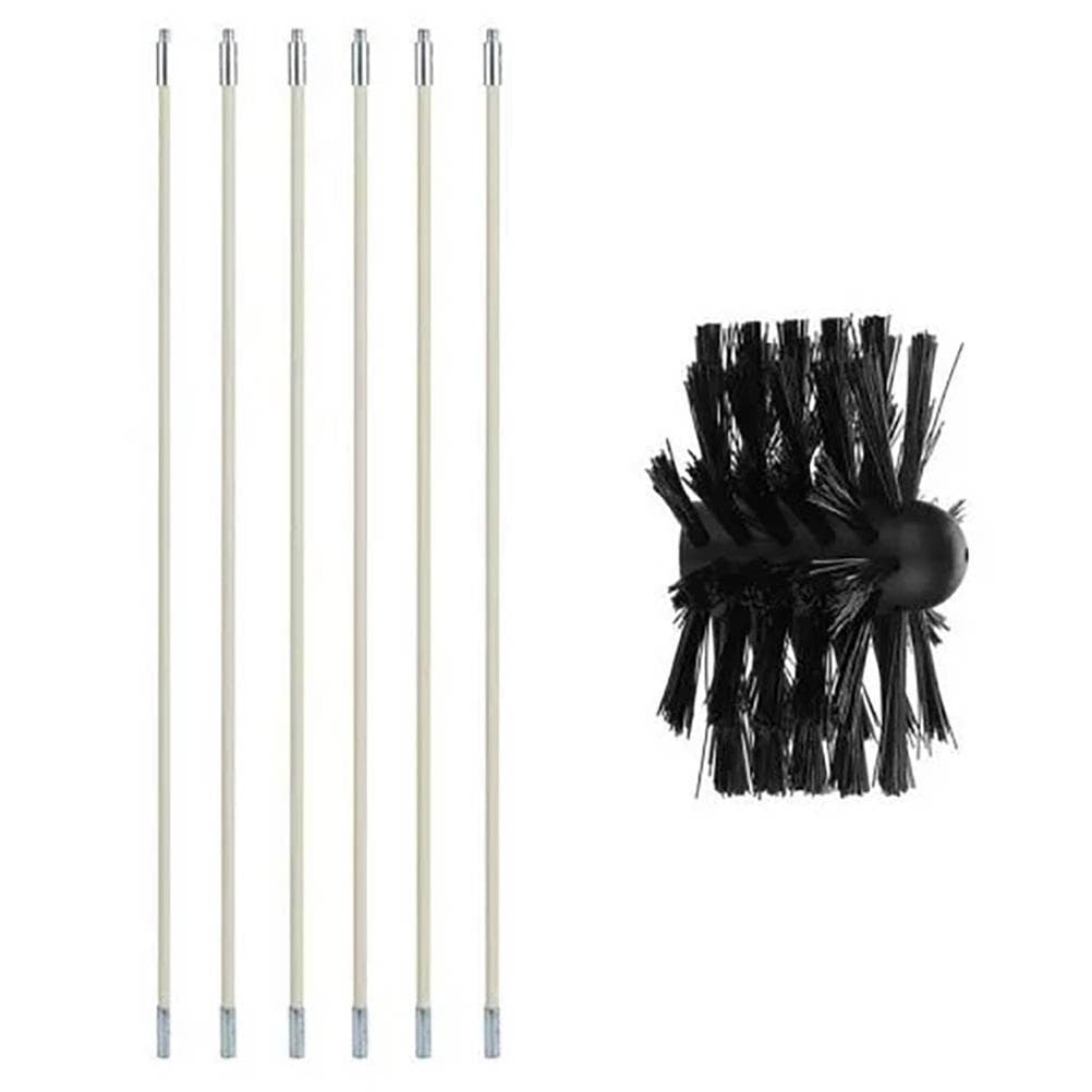 Chimney Cleaning Brush Chimney Sweeping Tool and Rods Kit Duct Clean Kit Cleaning Tool 6 poles + one brush head