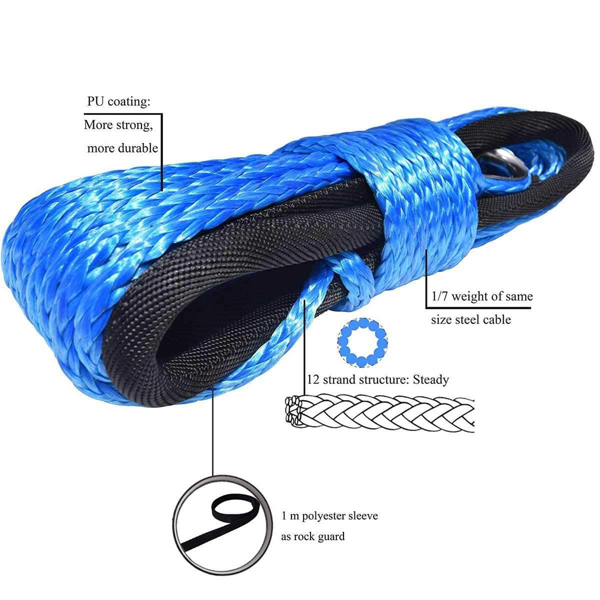 7700lbs Electric Winch Rope Nylon Rope High Strength Fiber Rope 6mmx15m Car Tow Rope Tow Strap