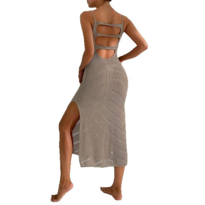 Beach Skirt Women Solid Color Sexy Knitted Beach Bikini Swimsuit Hoodie Dress L