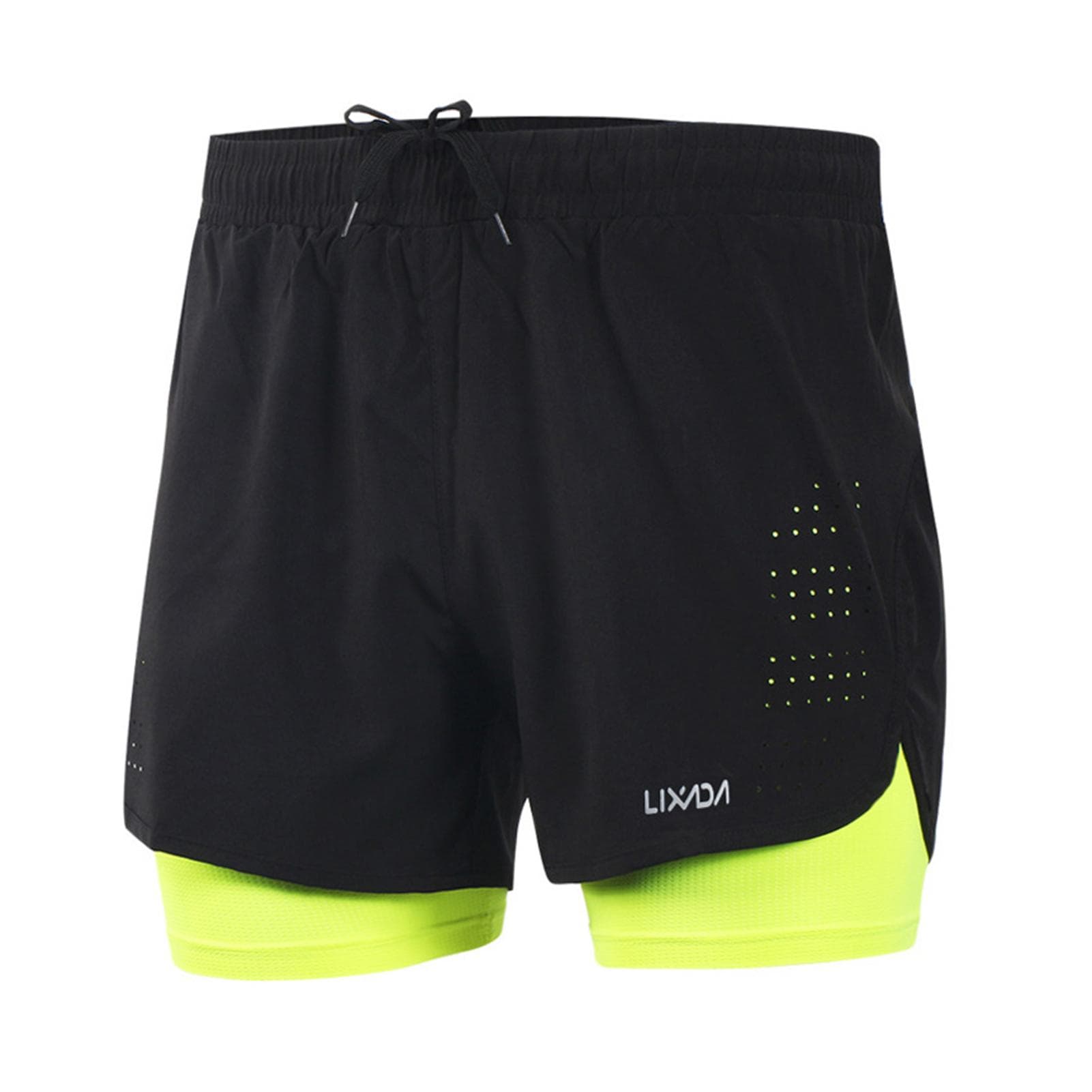 Lixada Men's 2-in-1 Running Shorts Quick Drying Breathable Active Training Exercise Jogging Cycling S green