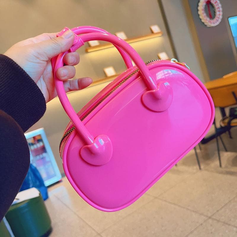 Yogodlns Women Summer Candy Color PVC Jelly Small Shoulder Bag Fashion Top Handle Chain Zipper Crossbody Bag 18.5*6.5*11.5cm hot pink