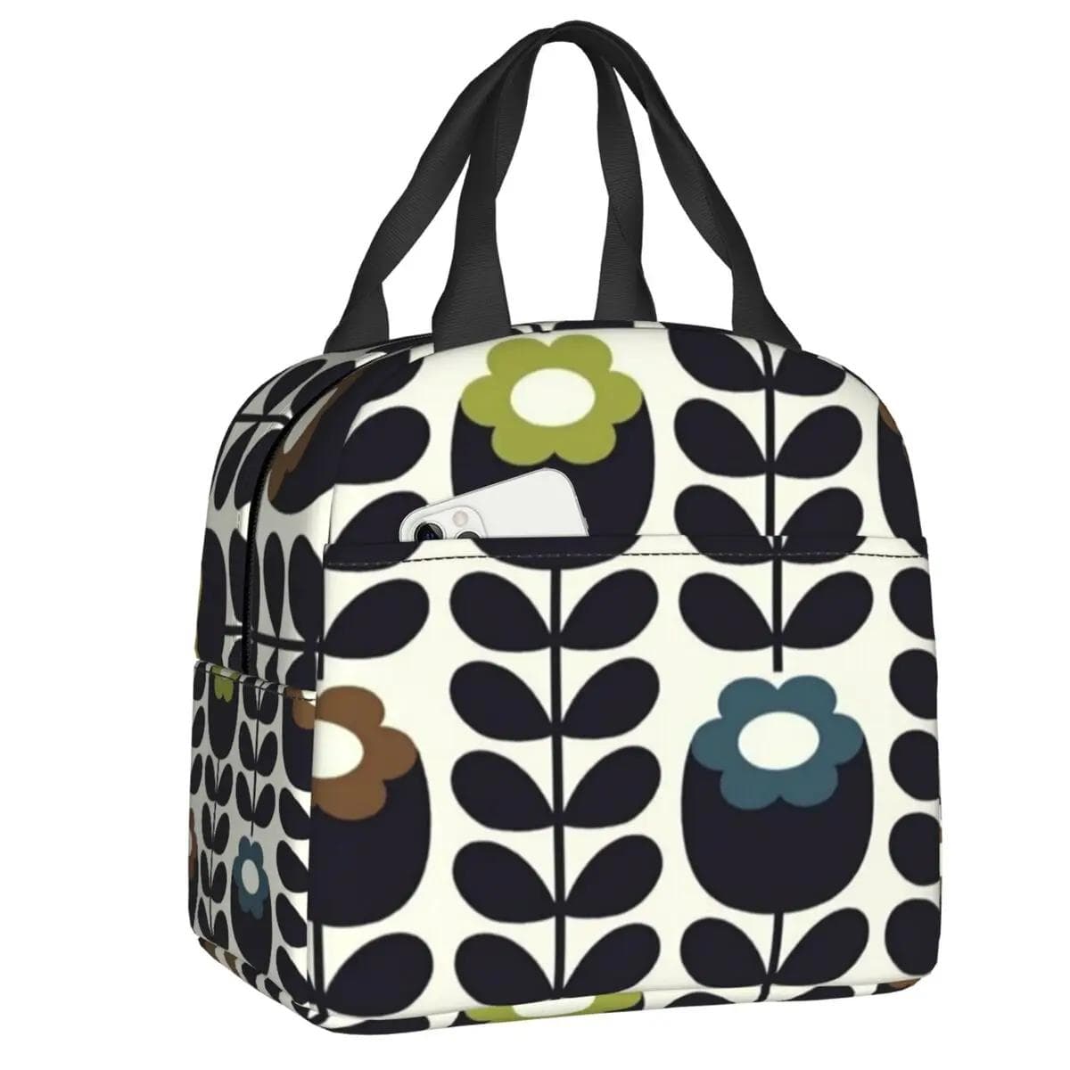 Orla Kiely Bubble Flowers Insulated Lunch Bag for Women Leakproof Scandinavian Thermal Cooler Lunch Tote Beach Camping Travel 22x20x13CM lavender