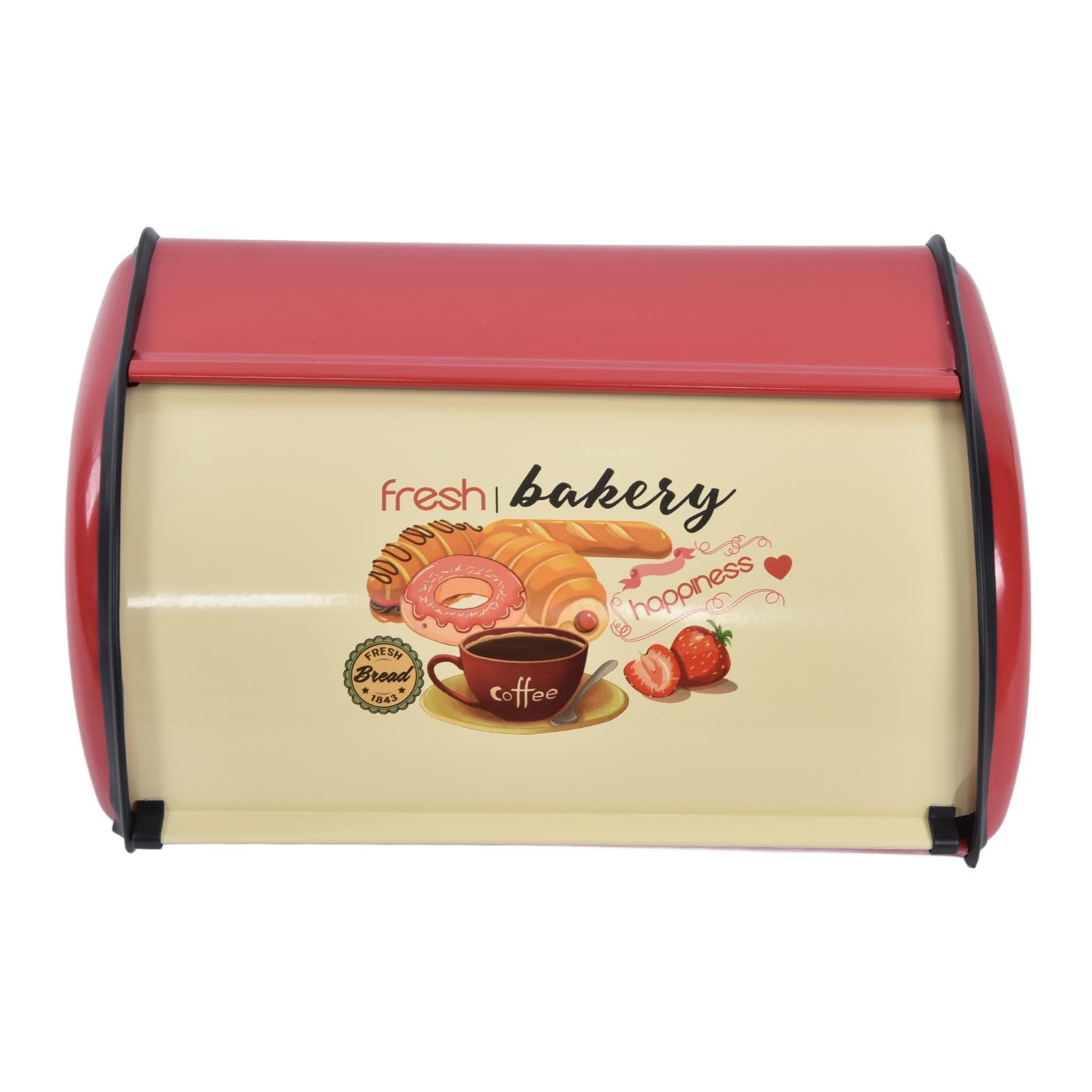 Metal Bread Box for Kitchen Countertop Large Capacity Bread Bin Holder Container with Roll Top L red