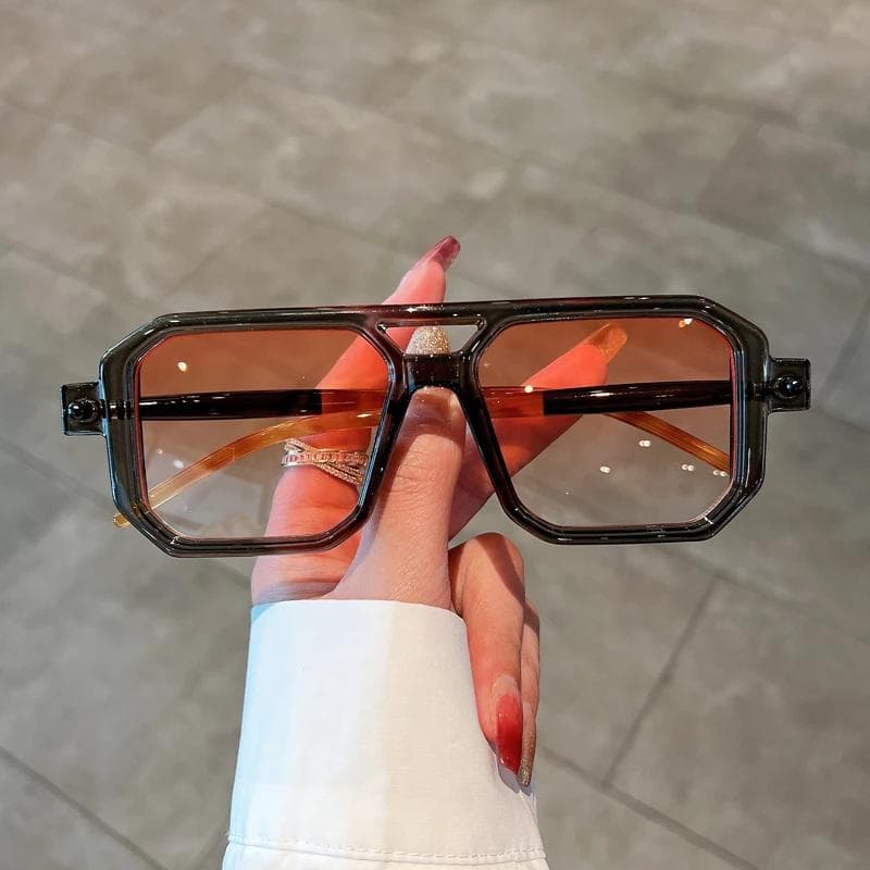 Vintage Square Sunglasses for Men Retro Double Bridge Male Sun Glasses Trendy Brand Design Shades A