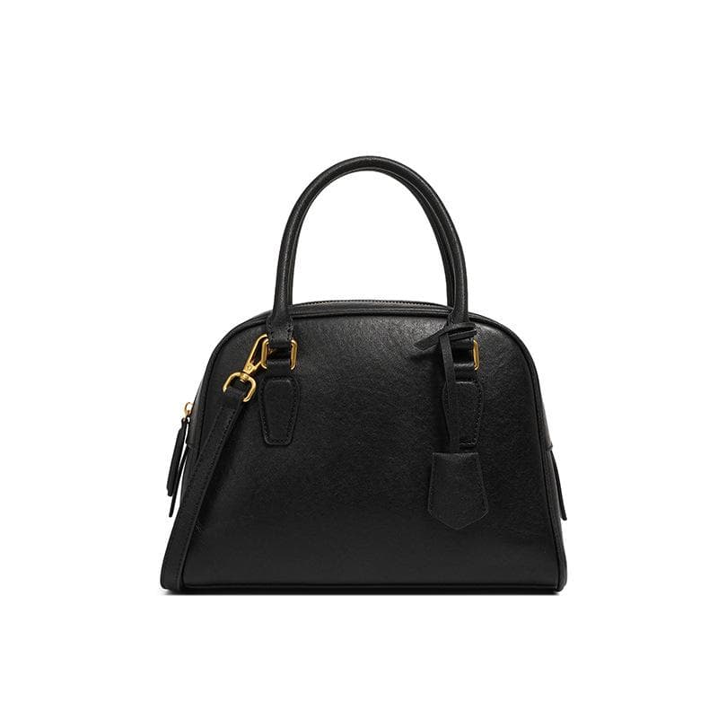 Top Leather Minimalist Boston Bowling Premium Leather Women's Tote Pillow Bag black