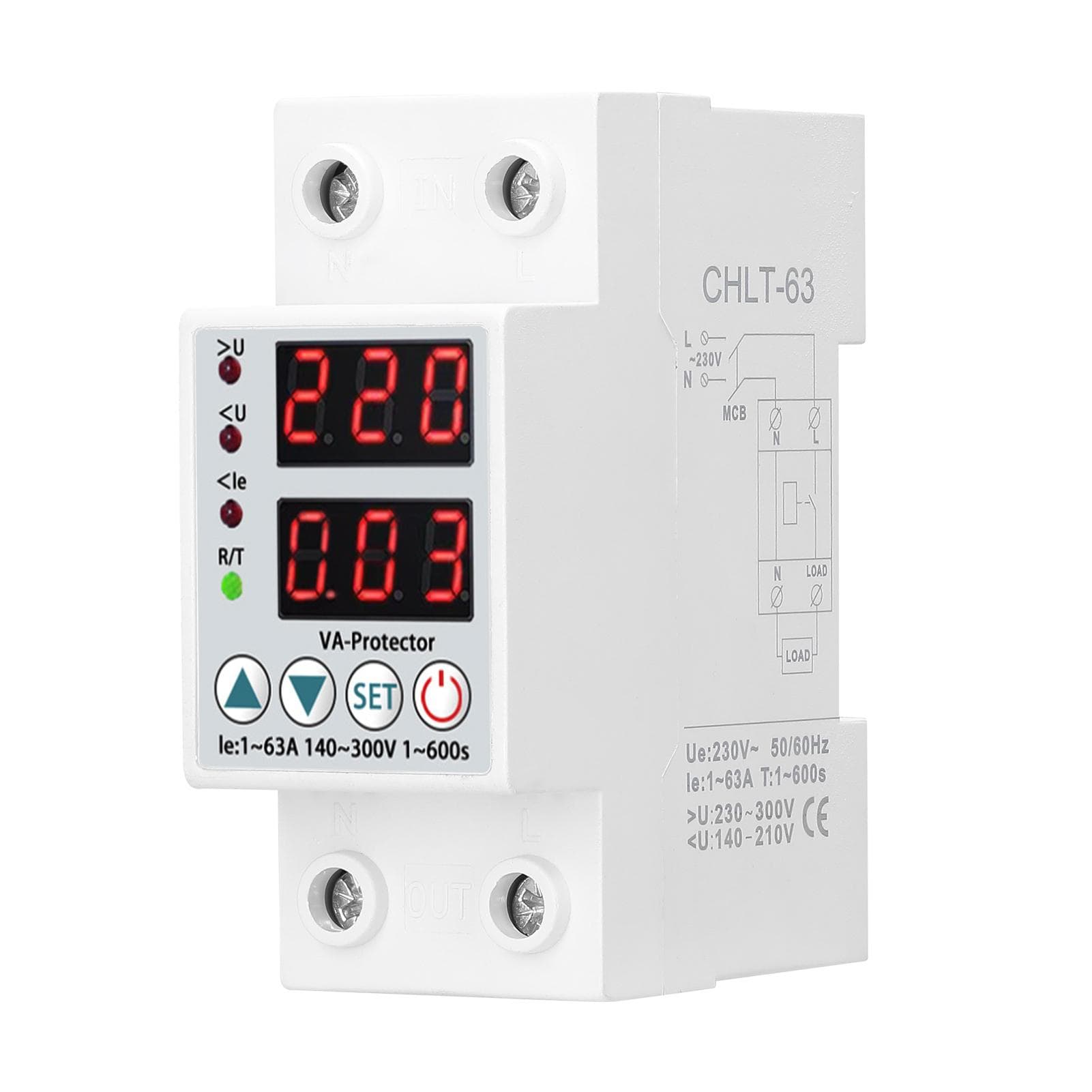 Dual Display Adjustable Voltage Protector Intelligent Over-voltage Under-voltage Over-current white