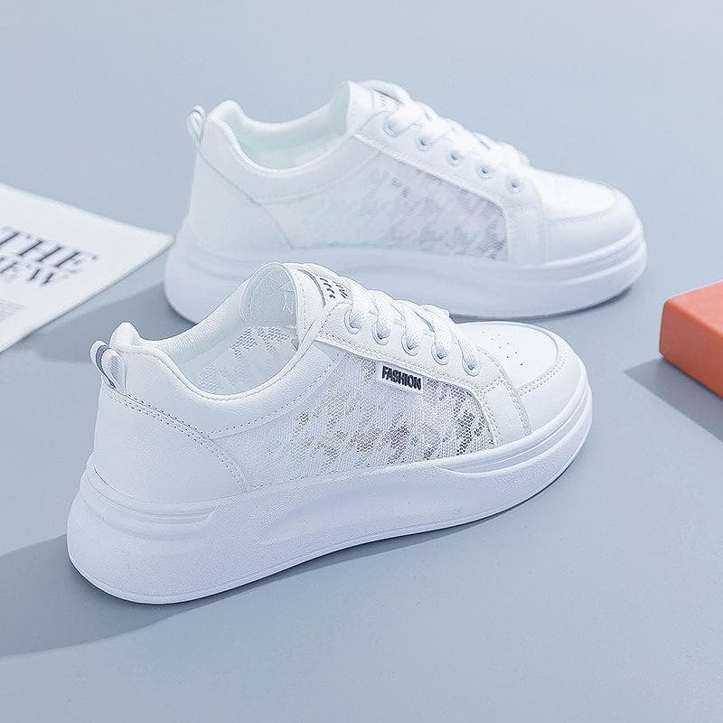 Women Shoes Comfort Breathable White Shoes Lace Mesh Casual Shoes 36