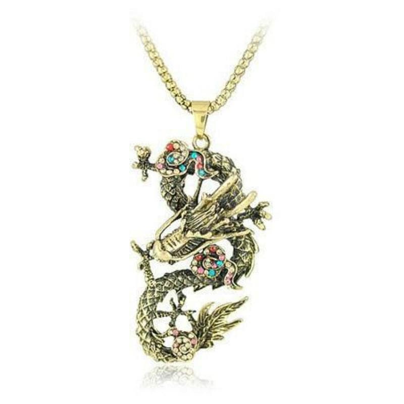 Fashion new gold and silver Chinese dragon alloy pendant long necklace diamond dragon necklace sweater chain jewelry gold