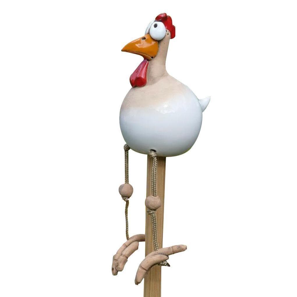 Funny Big Eyed Chicken Statue Wooden Stake Decoration Long Foot Hen Sculptures Garden Fence Art Decoration Resin Crafts white