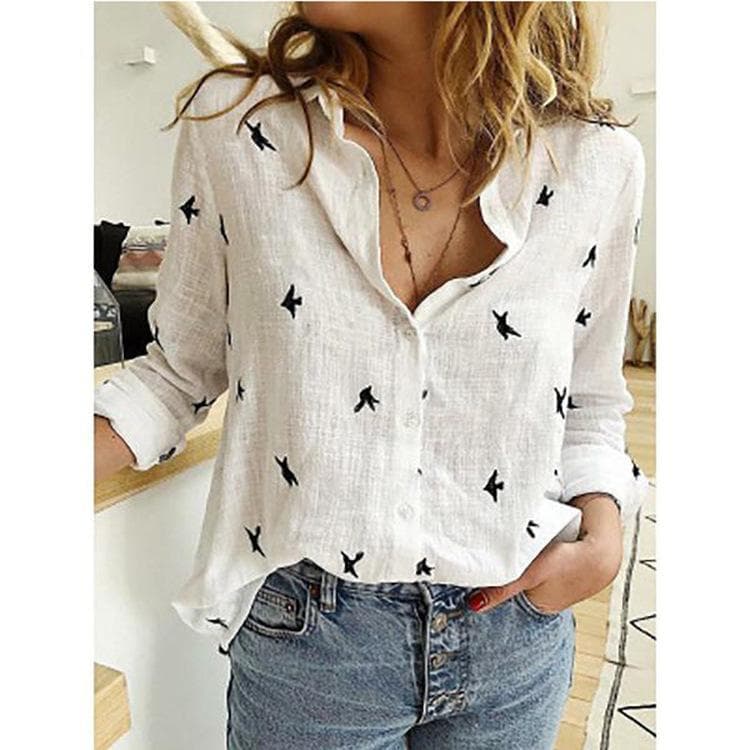 Women's T-Shirt Tops Polka Dot Print Casual Long-sleeved Linen Shirts for Women Blouse 3XL