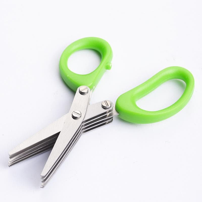 3-Layer Stainless Steel Kitchen Scissors - Versatile Onion & Herb Shredder for BBQ & Indoor Use 5 Layers