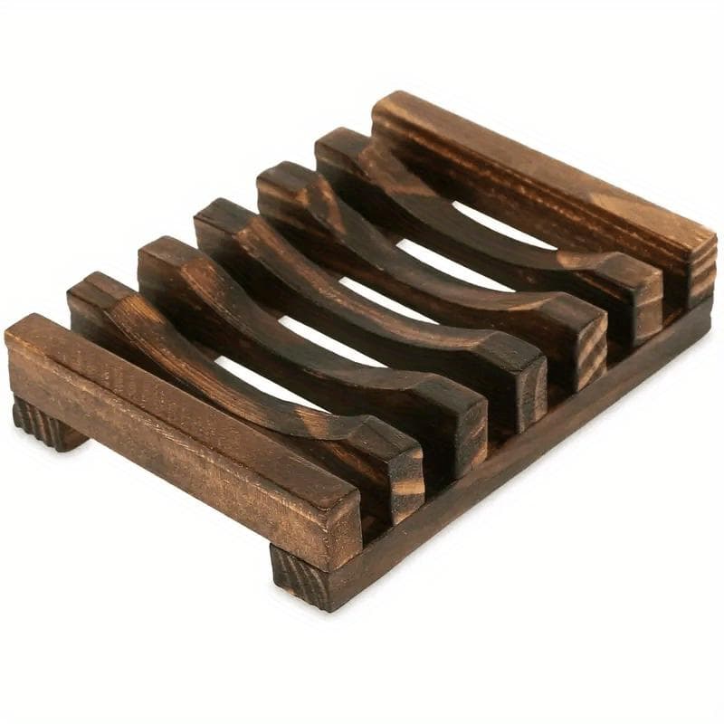 Elegant wooden soap box with self-draining function - Rectangular, stylish bath and shower holder, natural wood finish, multi-bar design