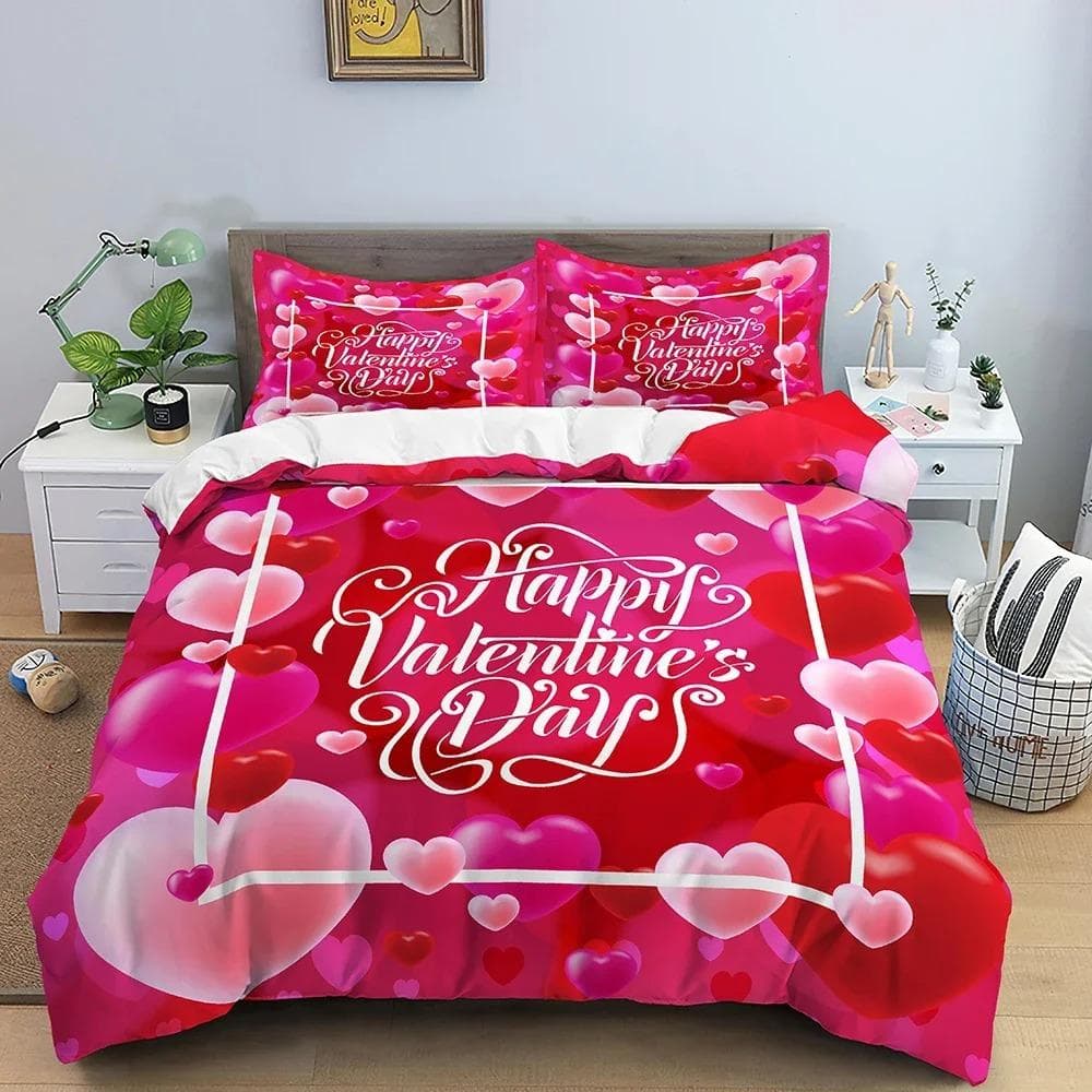 3D Love Heart King Queen Duvet Cover Valentines Gift Bedding Set for Girls Women Couples Soft Polyester Quilt Cover Home Textile AU Double 180x210cm