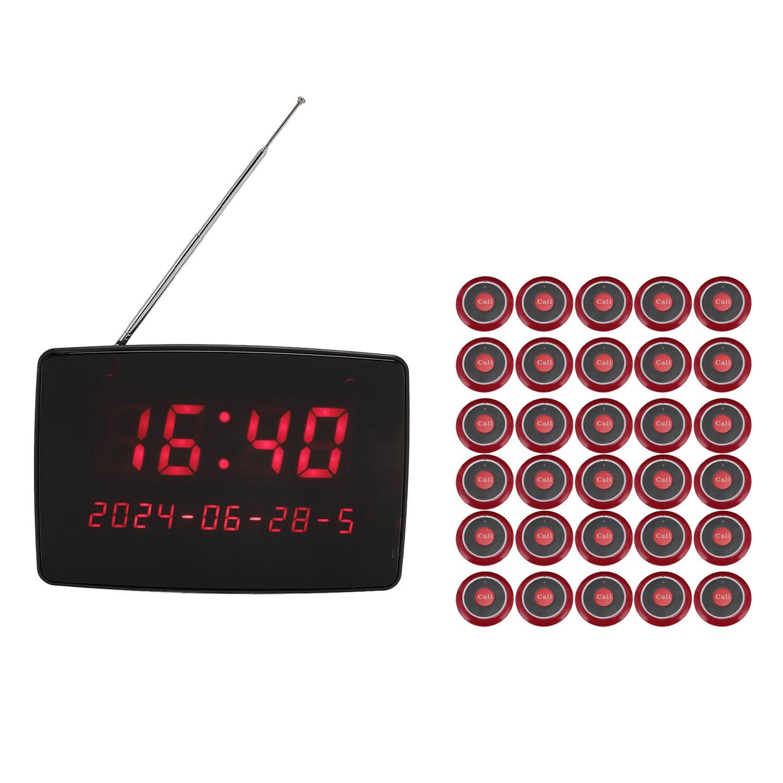 Wireless Calling System 30 Call Buttons 1 Display Receiver IPX4 Waterproof Wireless Pager System EU Plug