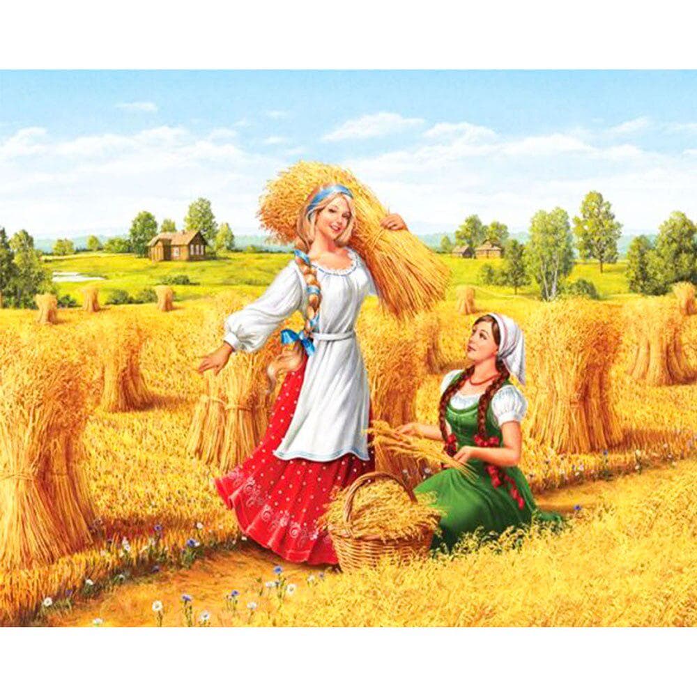 DIY Diamond Painting Paddy Field Girl Embroidery Cross Stitch Rhinestone Mosaic Painting Home Decor 20X30CM