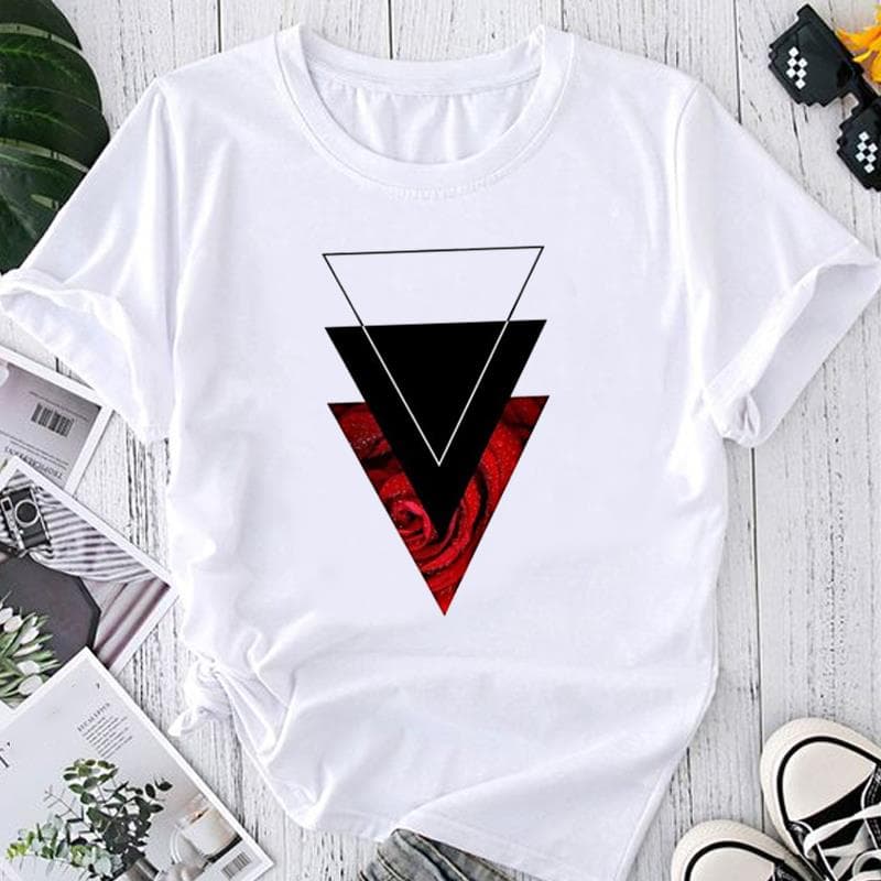 (Asian Size) Print Floral Abstract Geometric Graphic Tee Ladies Women's Summer Top Female T Clothing Casual Fashion Short Sleeve T-shirt 4XL