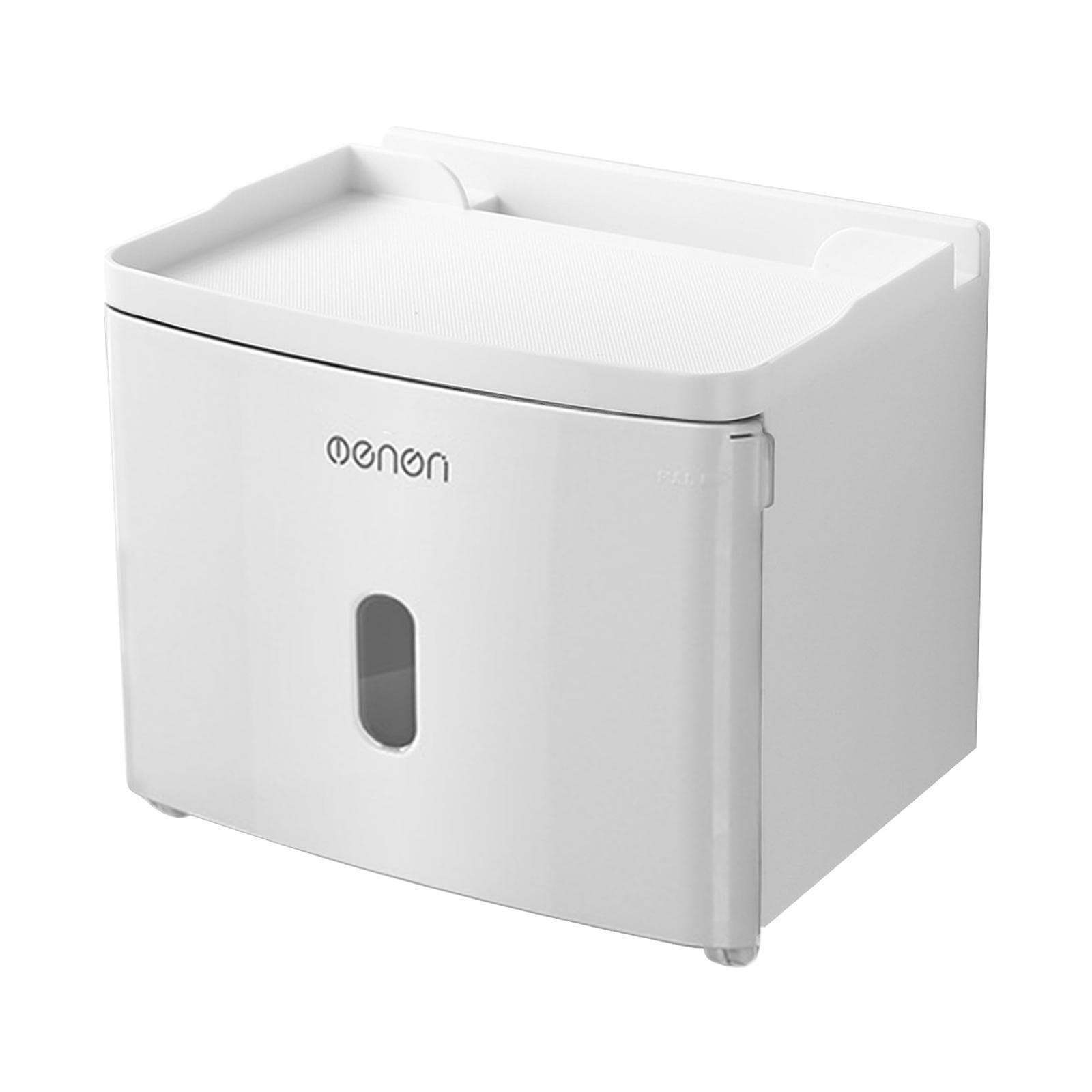 Tissue Box with Shelf Paper Towel Dispenser Wall Mounted Adhesive Roll Paper Holder Dispenser white