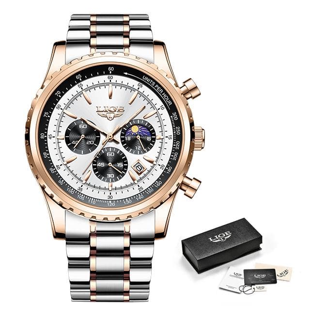 2023 LIGE Top Brand Luxury New Men Watch Quartz Man Watches Waterproof Luminous Watch for Men Date Chronograph Sport Wristwatch black/silver
