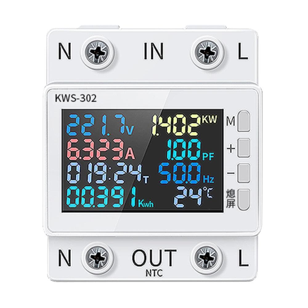 8in1 Power Meter Color Screen 2P Multifunction AC Energy Meter 170270V63A Voltage and Current KWS-302 multicolour