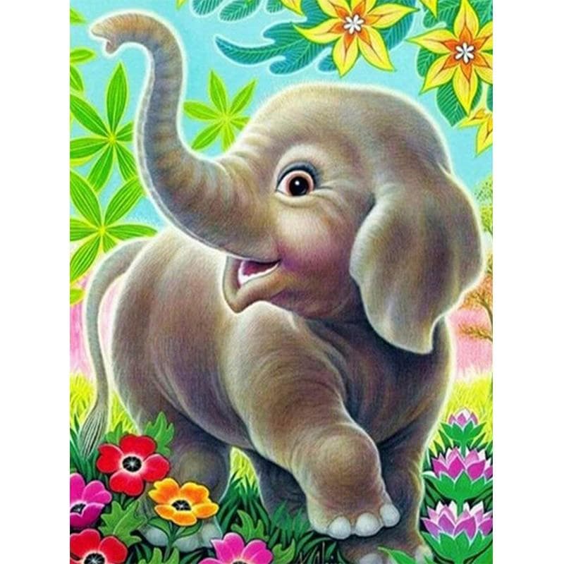 5D DIY Diamond Painting Cartoon Elephant Cross Stitch Full Round Mosaic Cartoon 20X30CM