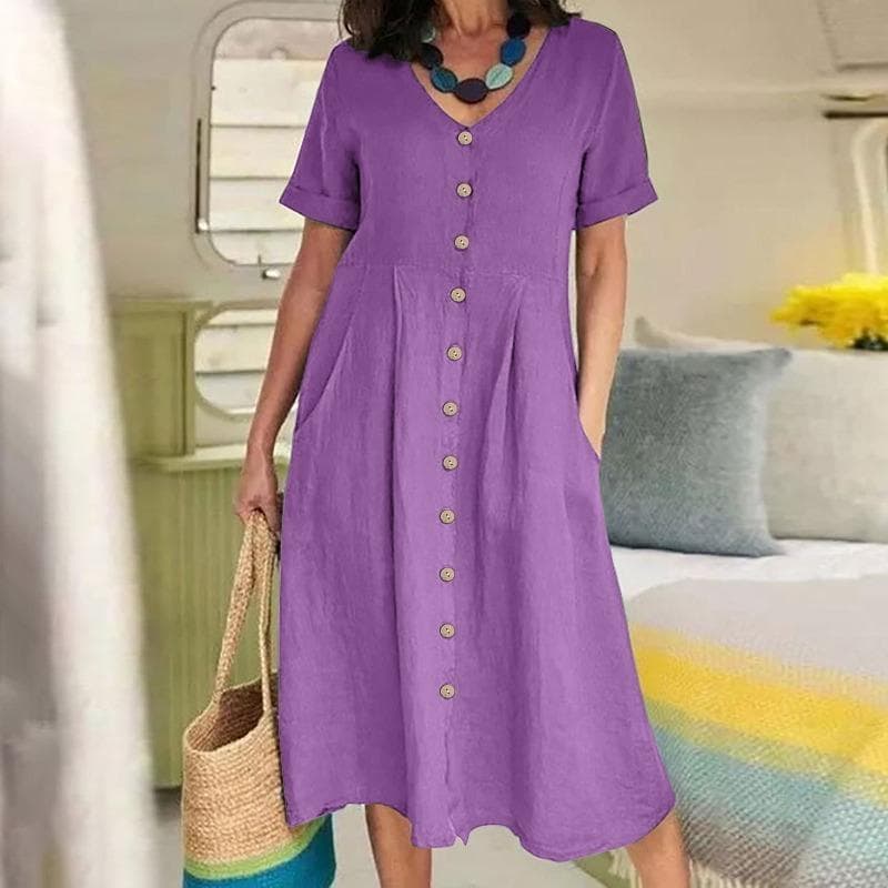 Women's Spring&Summer Solid Colour Loose High Waist Dresses 5XL purple