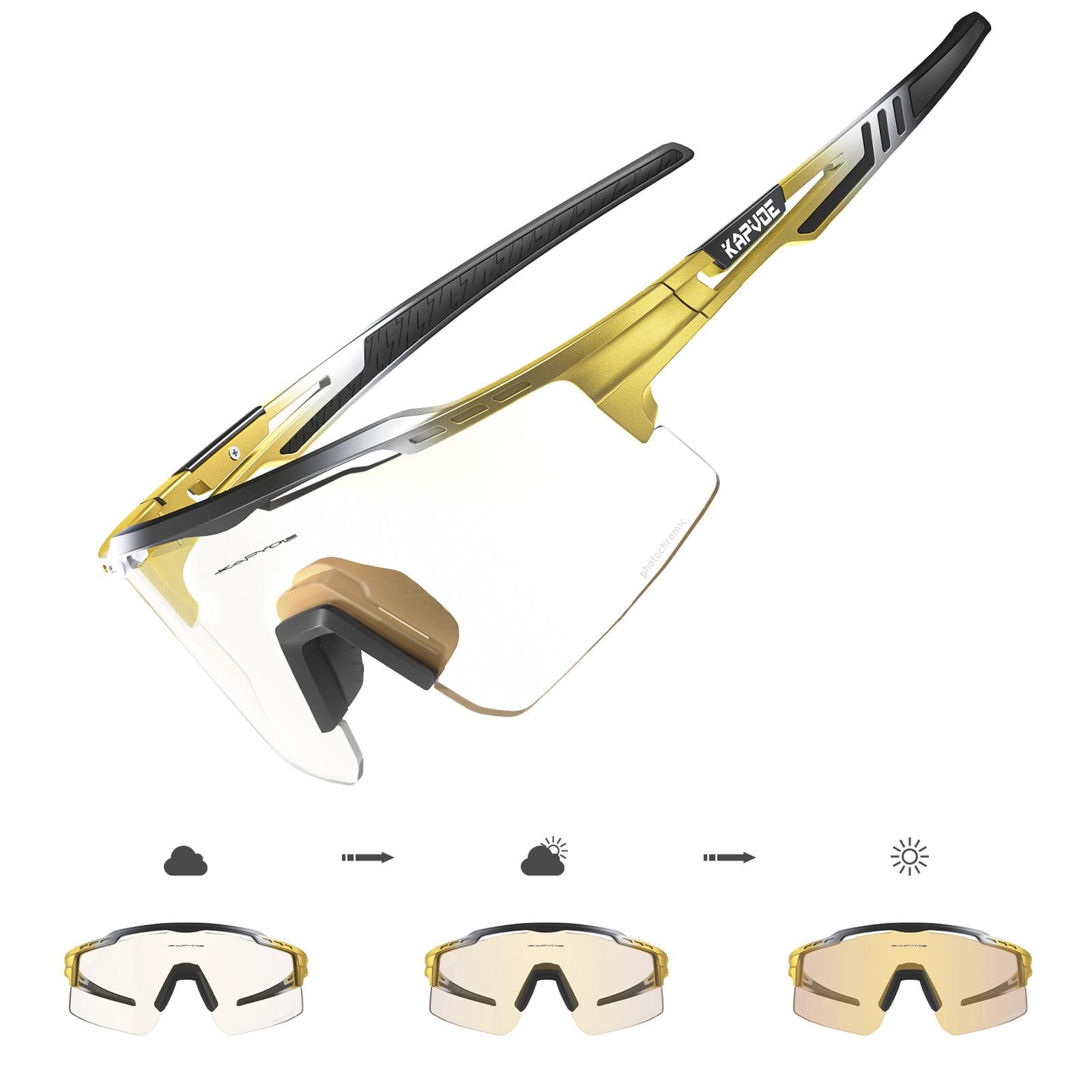 Kapvoe Photochromic Cycling Glasses UV400 MTB Sunglasses for Men Outdoor Sports Safety Bike Eyewear photochromic-1lens