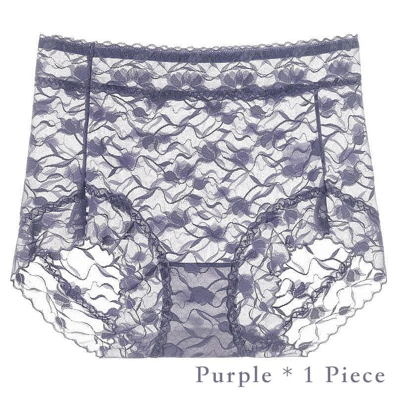 1Piece/3Pcs Middle Waist Women's Panties, Sheer Lace Women‘s Underwear, Comfortable Underpants XL