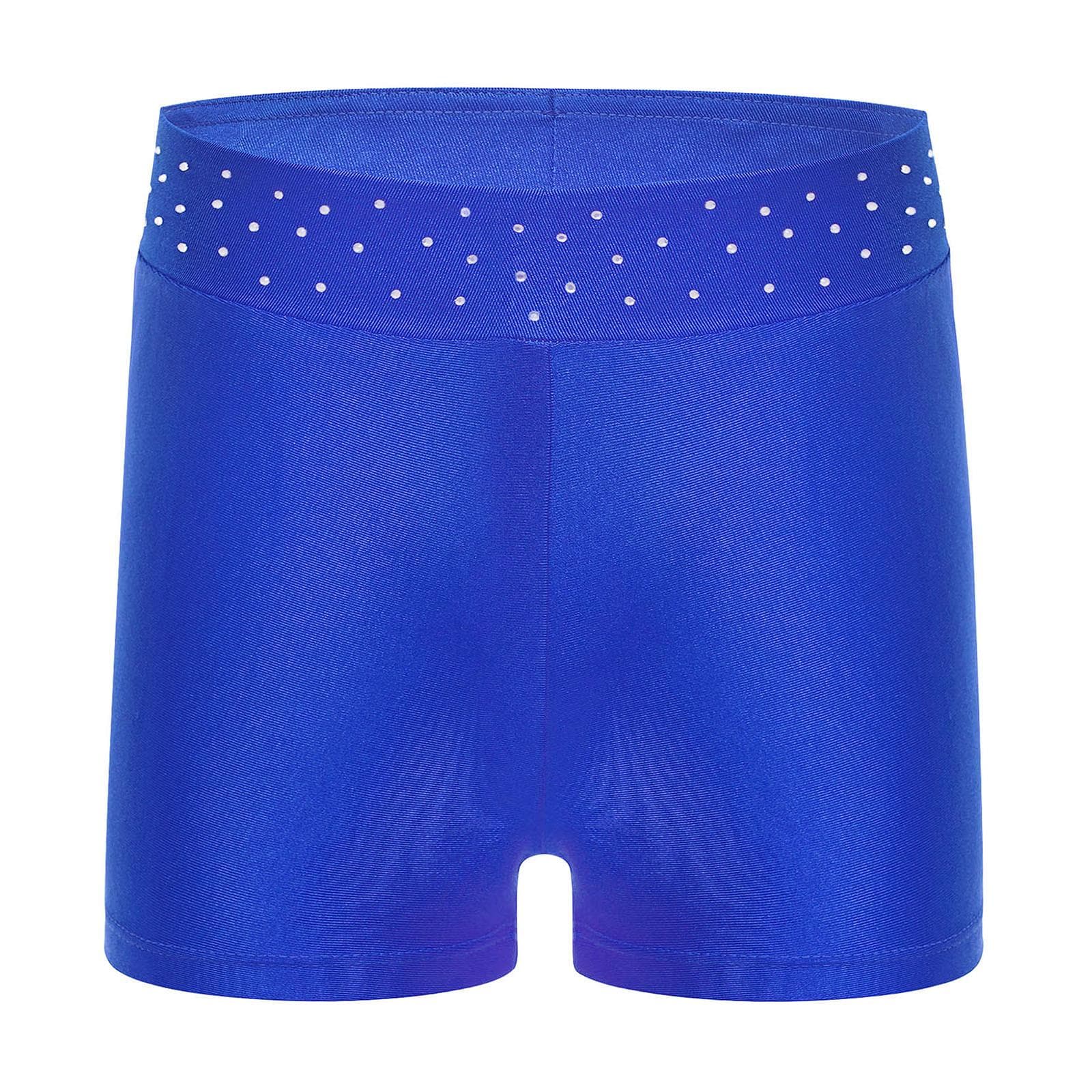 Girls Sparkly Waistband Dance Shorts Stretchy Fabric for Figure Skating Acrobatics Competitions 7-8 Years blue