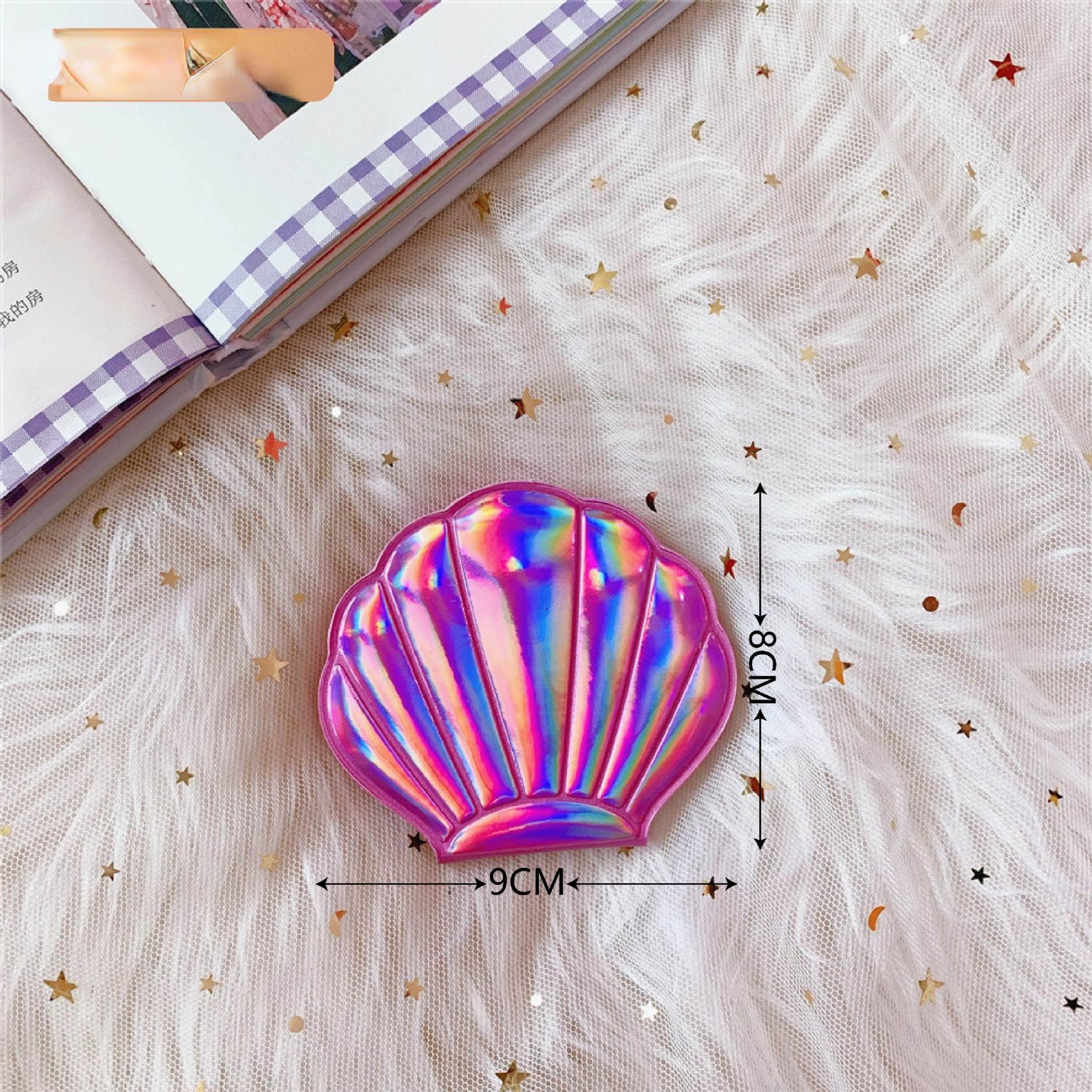 Dream Laser Color Shell Shape Makeup Mirror Magnifying Mirror Portable Double-sided Folding Pocket Kawaii Makeup Accessories