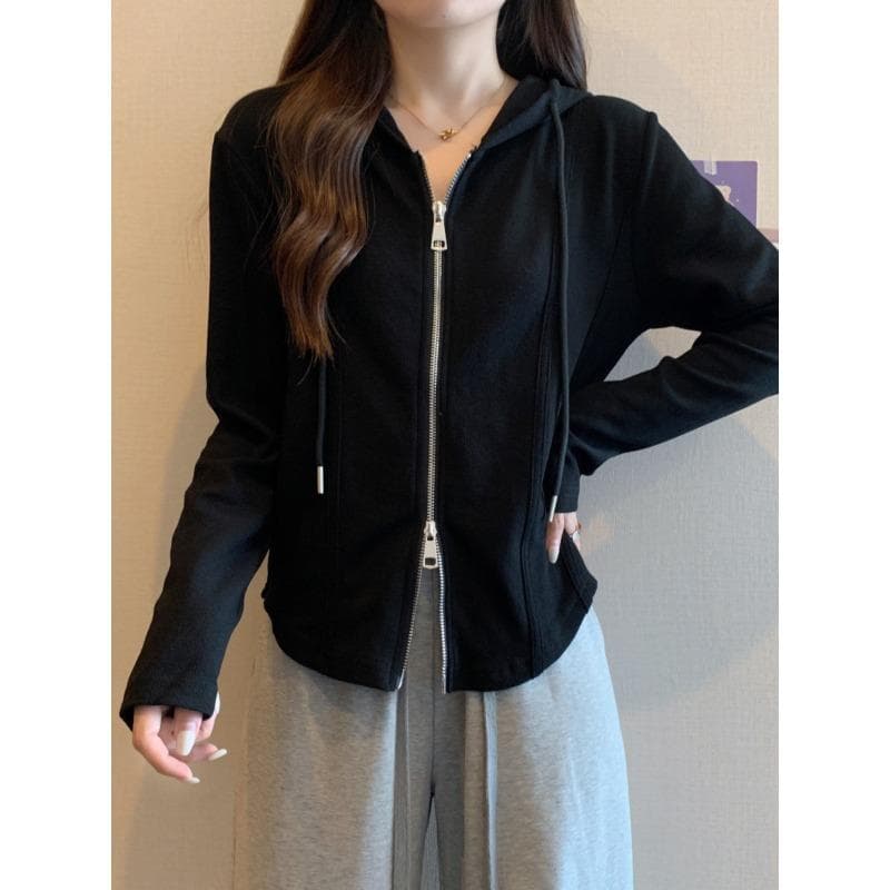 Hooded Zipper Sweatshirt Jacket for Women In Autumn, Large Size Fat Mm Slimming Design Niche Inner Bottomed Fish Bone Top 4XL