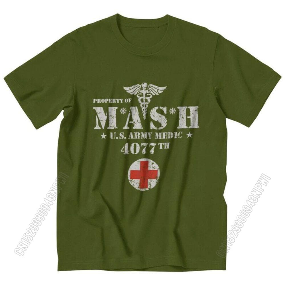 cotton Vintage Mash Tv Show Men T Shirt 100% Cotton Tee Tshirts Summer T-Shirt Gift Women Unisex Clothes Novelty Design L army green