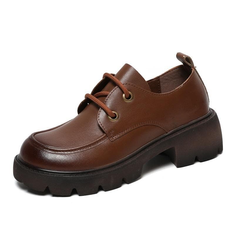 Flat Sole Single Shoes Women's Spring and Autumn Thin New Vintage Comfortable Leather Casual Women's Shoes Thick Sole Small Leather Shoes 40 brown
