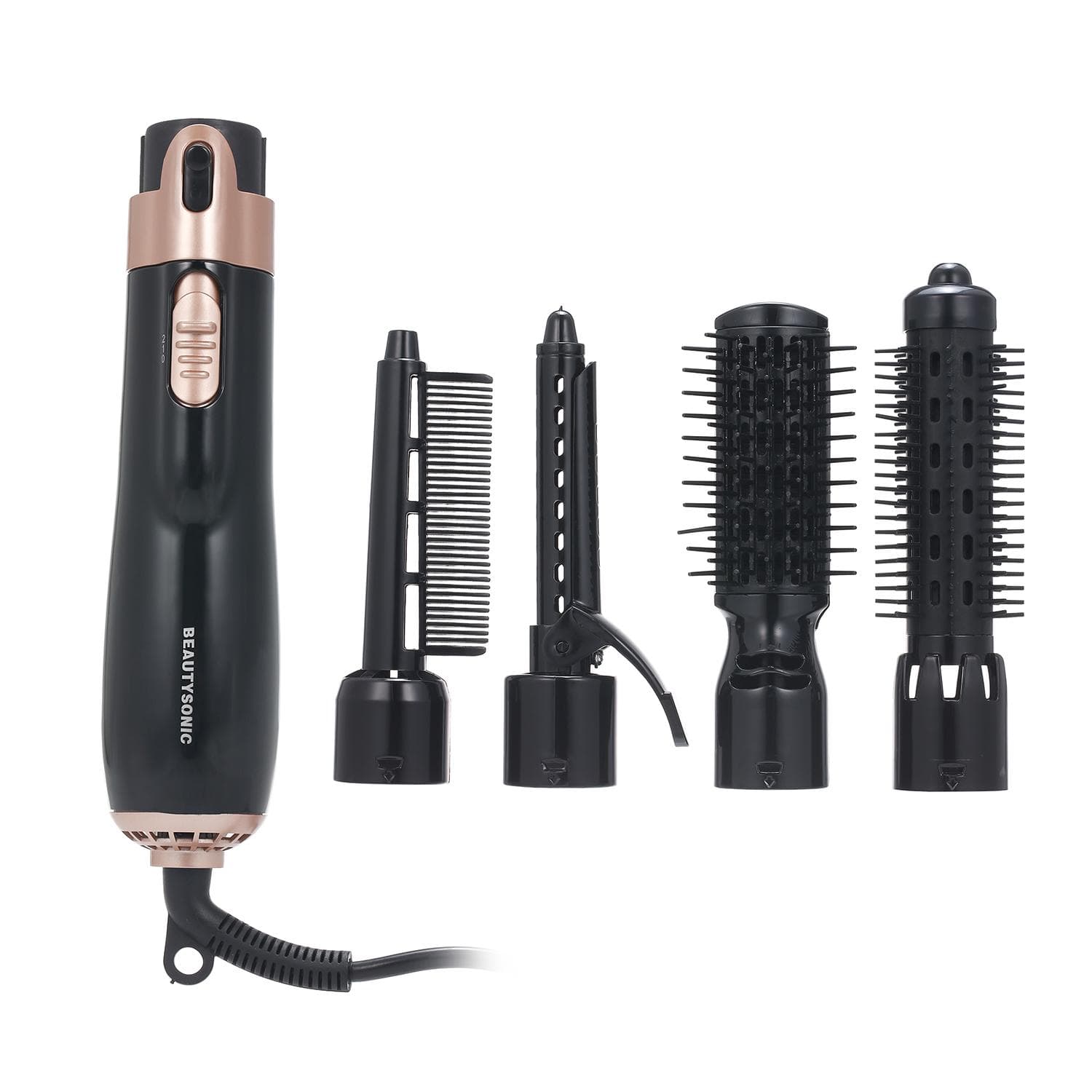 4 in 1 Hair Dryer Styler and Volumizer Hair Curler Straightener Blow Dryer Brush Rotating Blow Dryer Comb EU Plug black