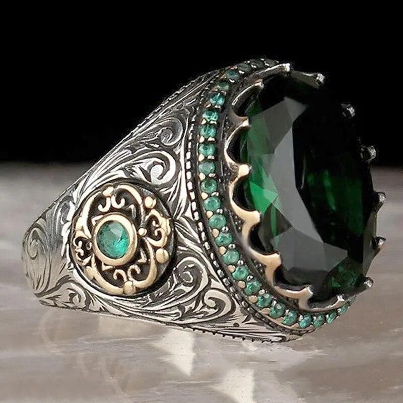 Retro Handmade Turkish Signet Rings For Men Ancient Silver Color Carved Scorpion Animal Rings Yellow Zircon Inlay Muslim Rings 10